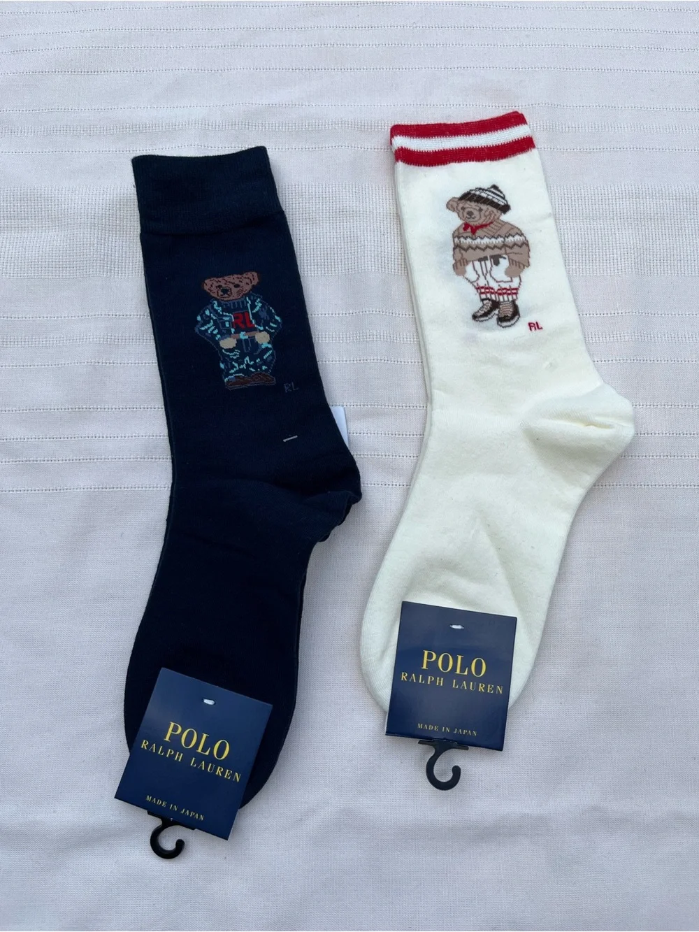 Polo by Ralph Lauren Two-Pack Bear Crew Socks - 2 pairs Cream & Navy
